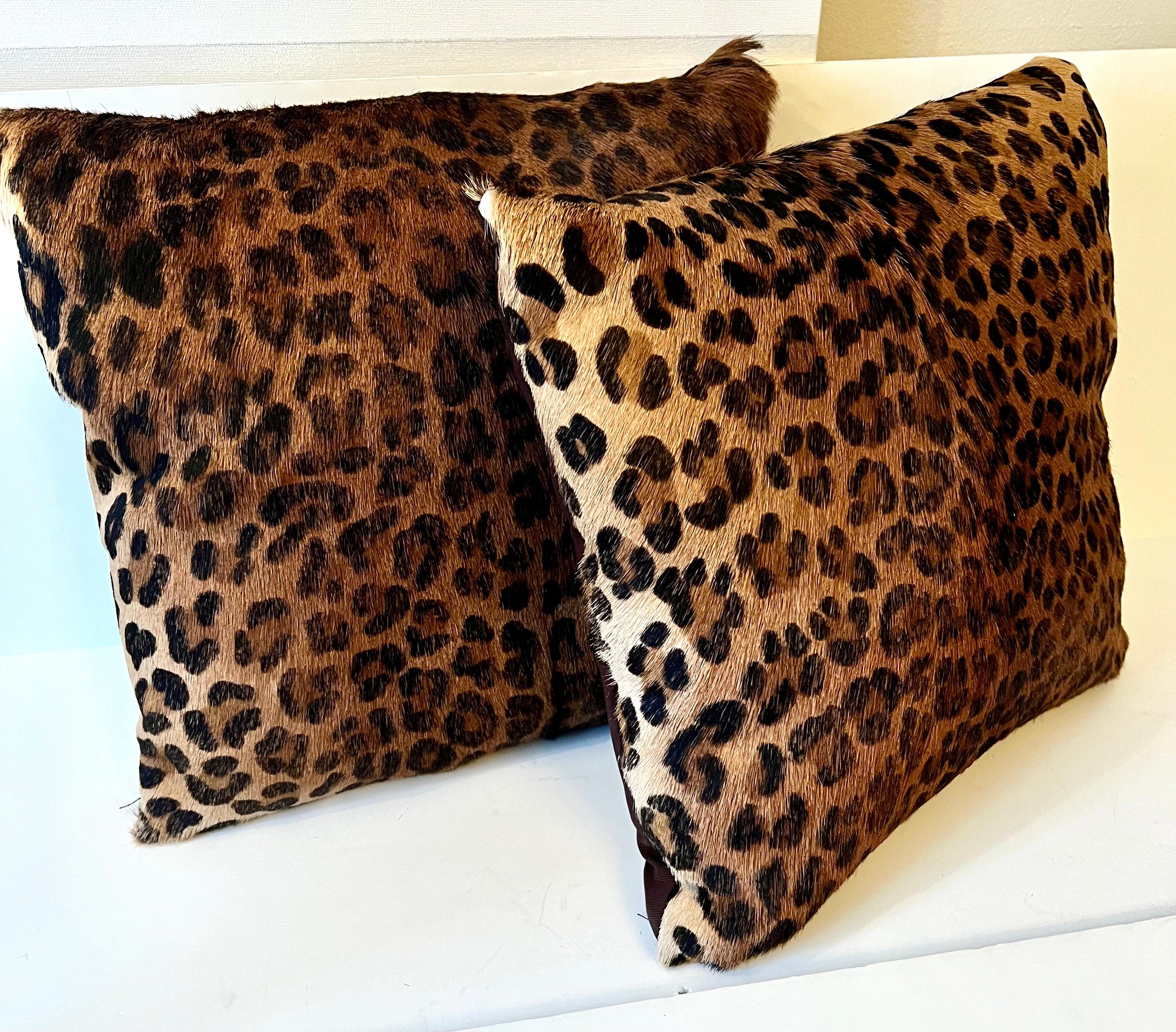 Patinated Pair of Leopard Fur Pillows