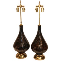 Pair of Leopard Pattern Blown Glass Table Lamps
