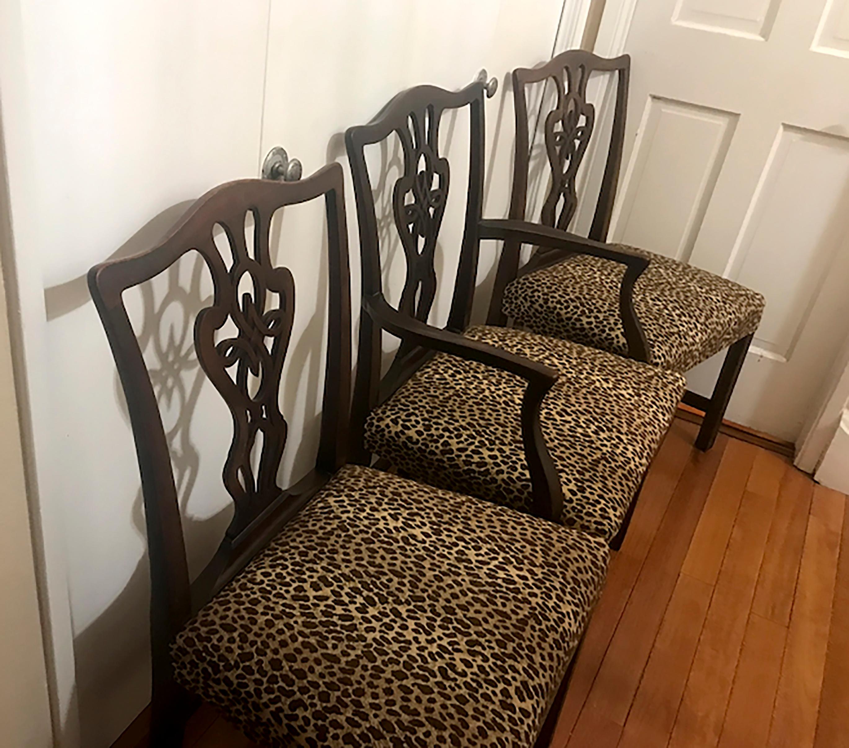 Hand-Carved Pair of Leopard Pattern Federal Chippendale 19th Century Mahogany Side Chairs For Sale