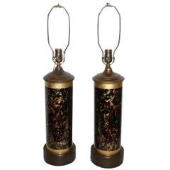 Vintage Pair of Leopard Pattern Glass Table Lamps