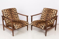 Pair of Leopard Print Velvet Armchairs, Edmund Homa, GFM-142, 1960s, Poland