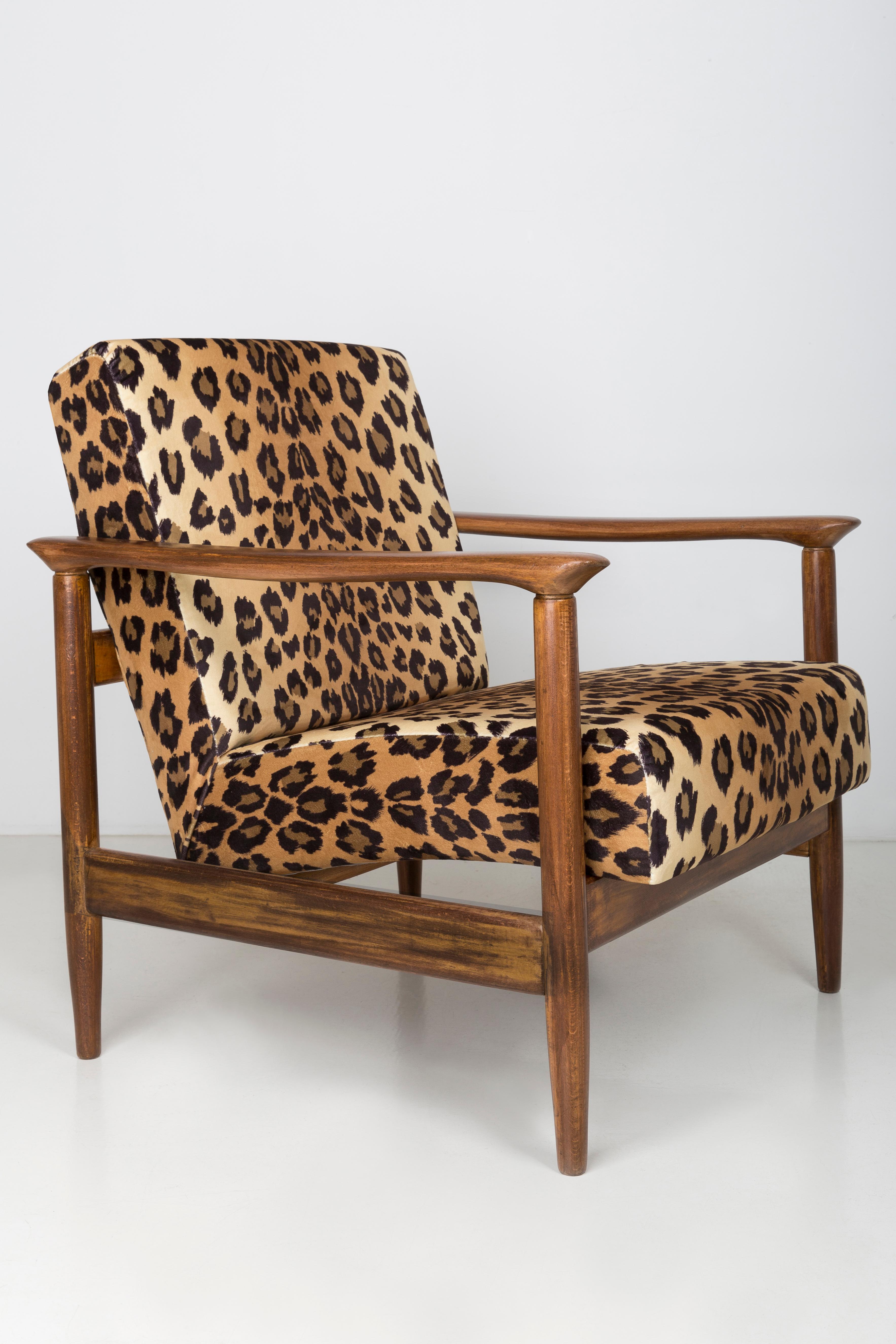 Ein Paar Sessel aus Samt mit Leopardenmuster, Edmund Homa, GFM-142, 1960er Jahre, Polen (Textil) im Angebot