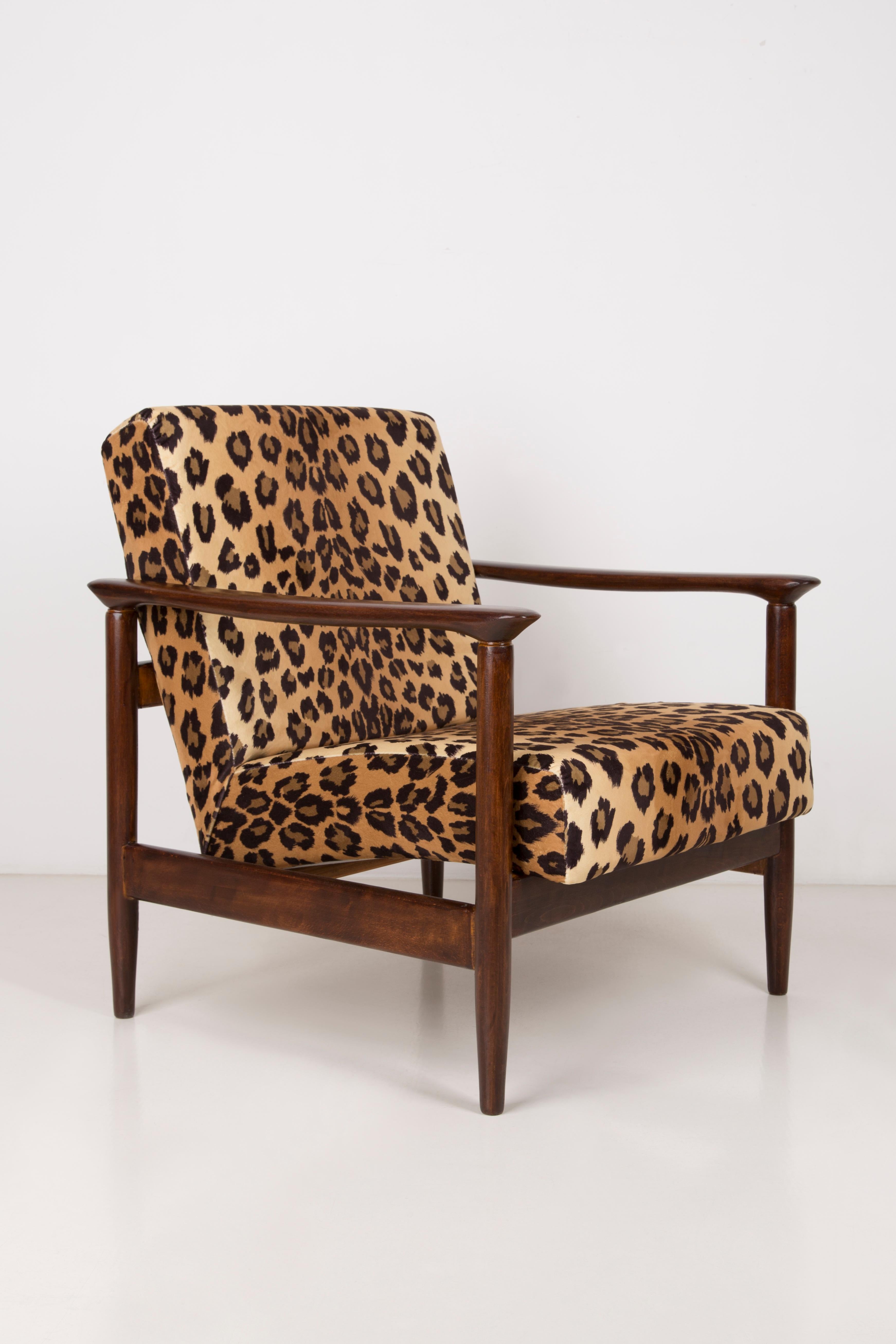 Pair of Leopard Print Velvet Armchairs, Edmund Homa, GFM-142, 1960s, Poland For Sale 1