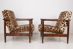 Paire de fauteuils en velours imprimé léopard, Edmund Homa, GFM-142, années 1960, Pologne