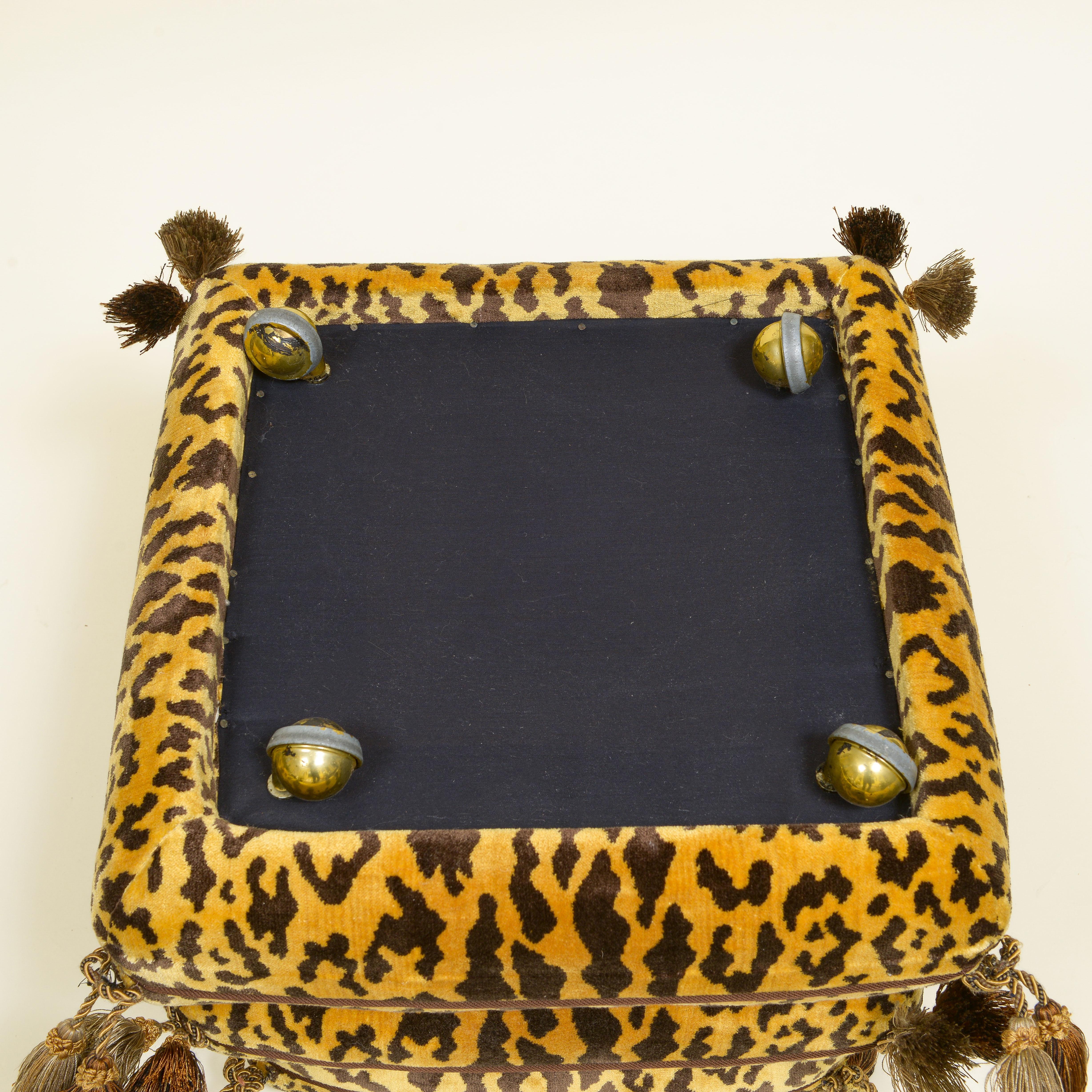 Pair of Leopard Silk Velvet Ottomans 3