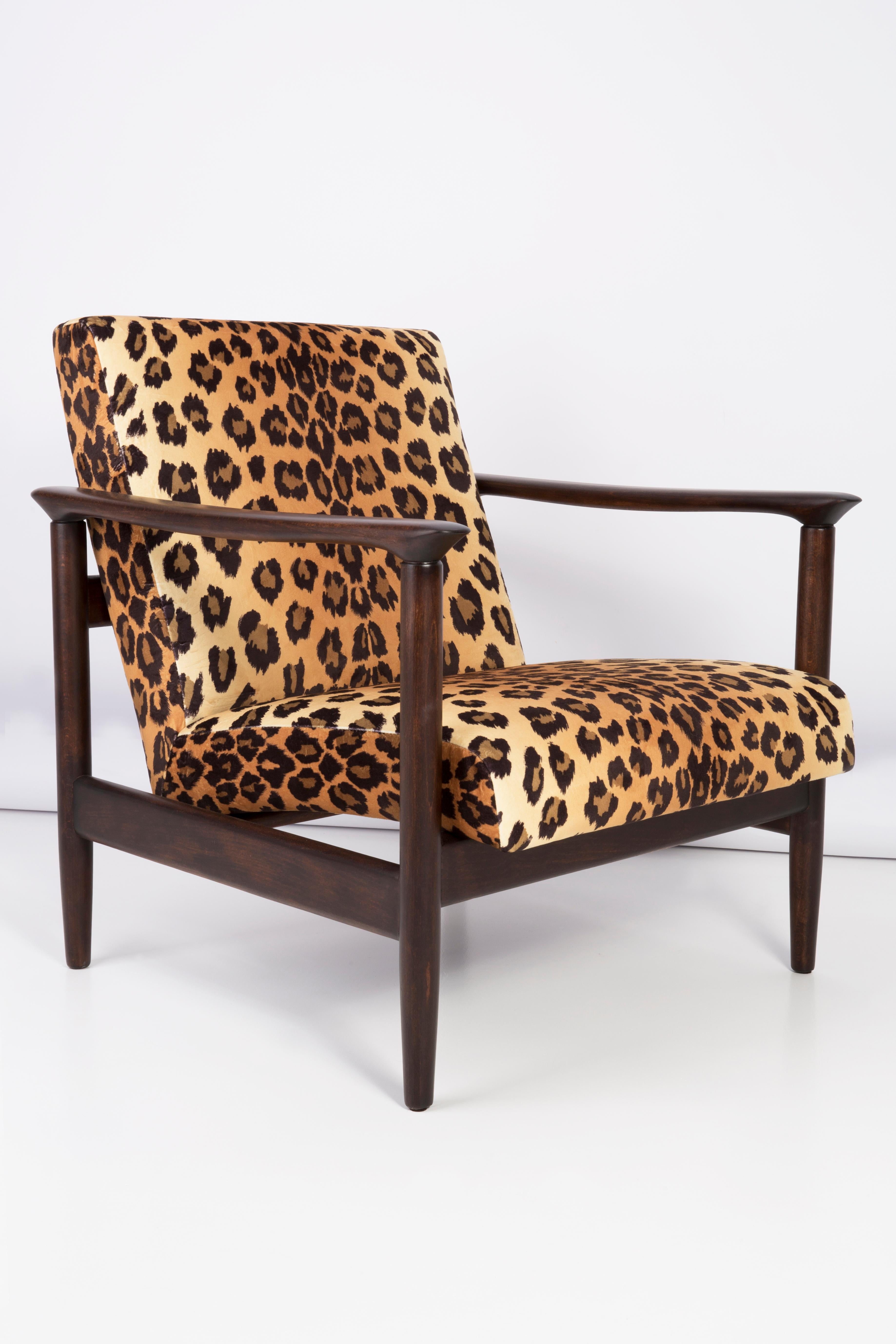 Textile Pair of Leopard Velvet Armchairs, Hollywood Regency, Edmund Homa, 1960s, Poland For Sale