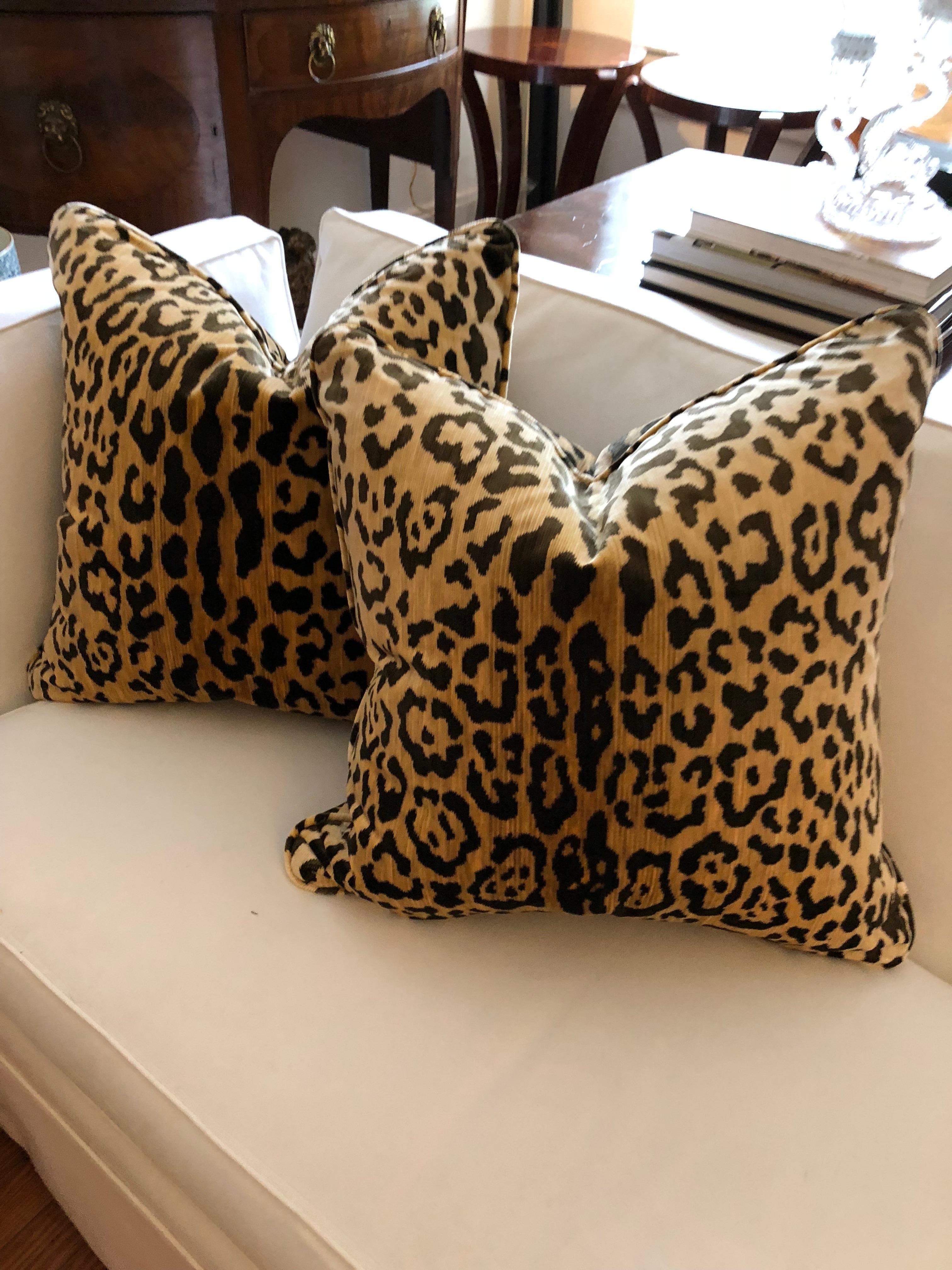 Contemporary Pair of Leopard Velvet Cushions
