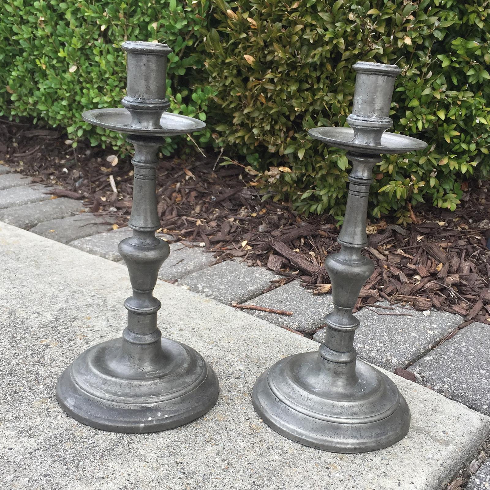 antique pewter candlesticks