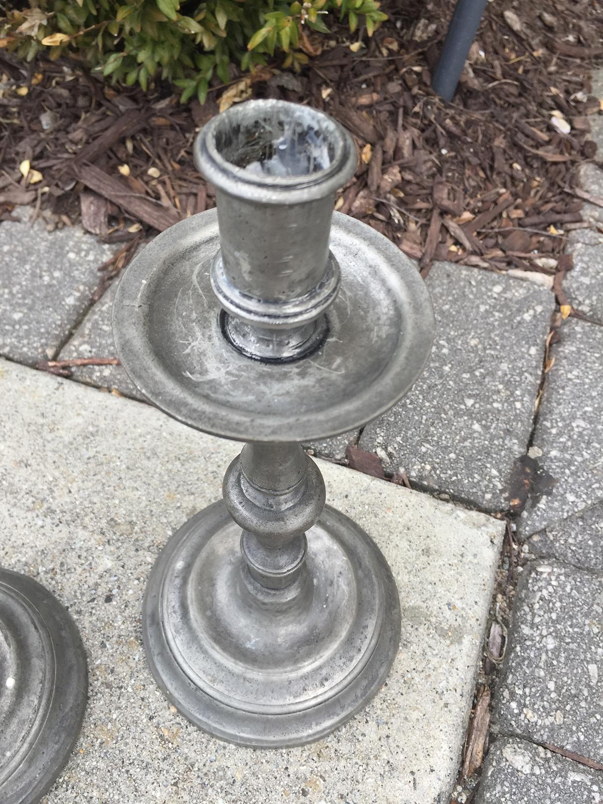 Late 20th Century Pair of Les Etains De Paris Marked French Pewter Candlesticks, circa 1980s