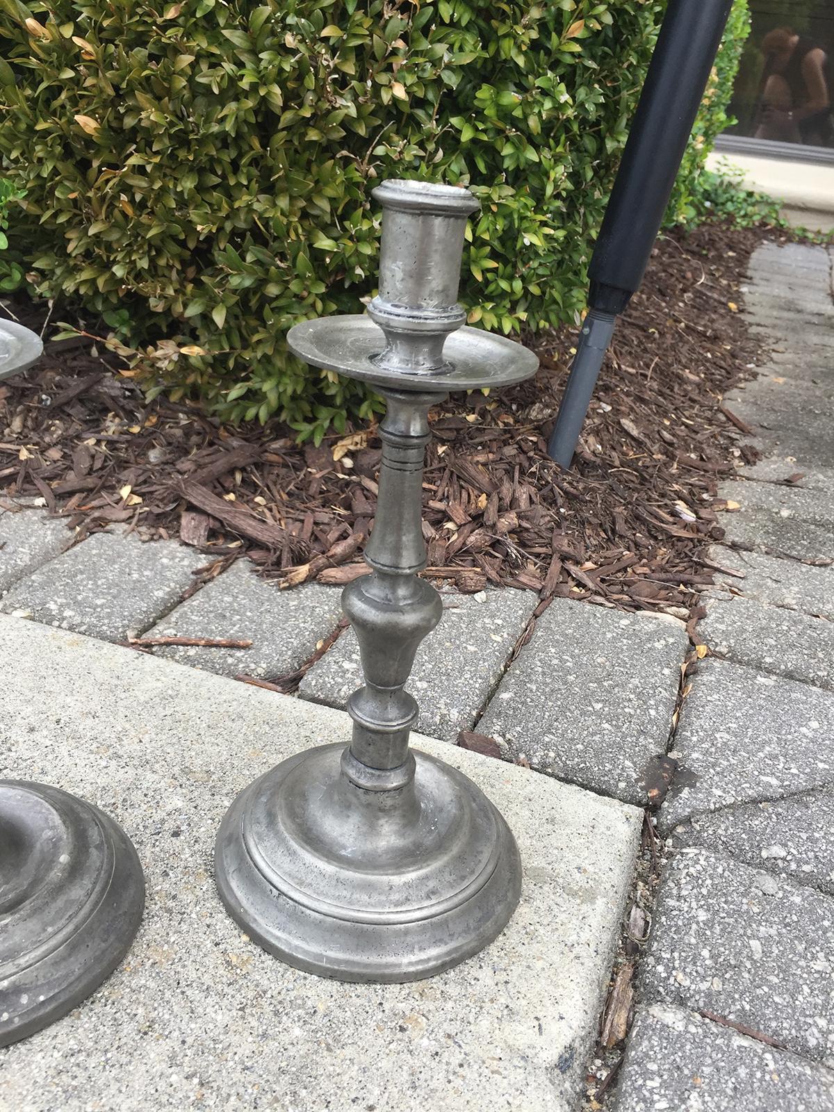 Pair of Les Etains De Paris Marked French Pewter Candlesticks, circa 1980s 2