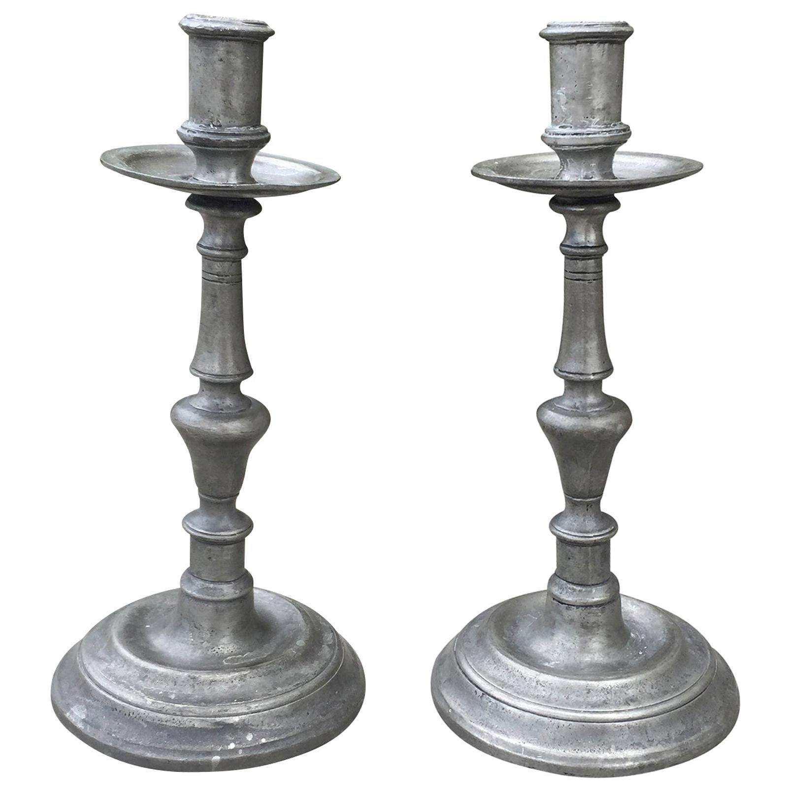 Pair of Les Etains De Paris Marked French Pewter Candlesticks, circa 1980s