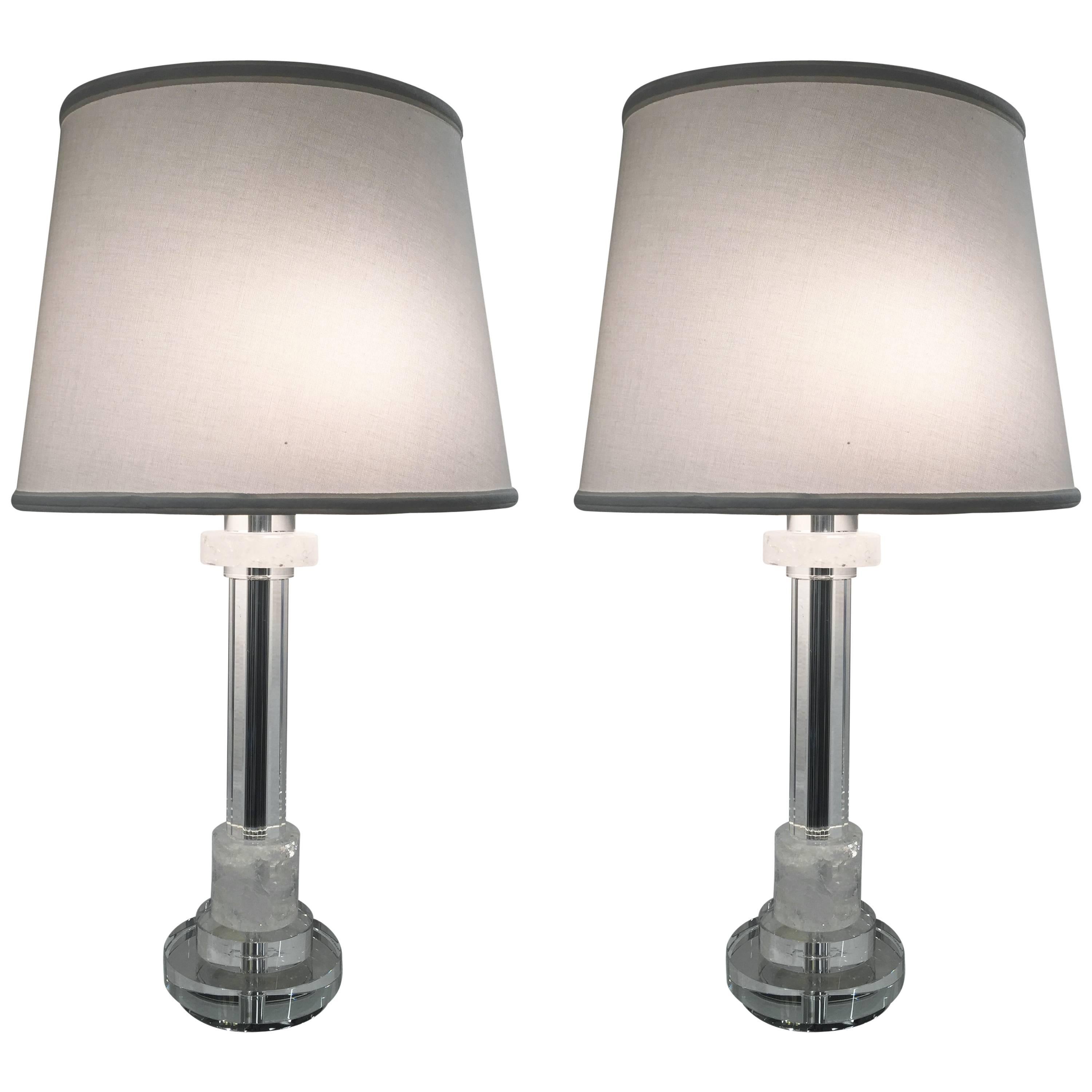 Pair of Les Prismatique Rock Crystal / Crystal Mirrored Chrome Lamps