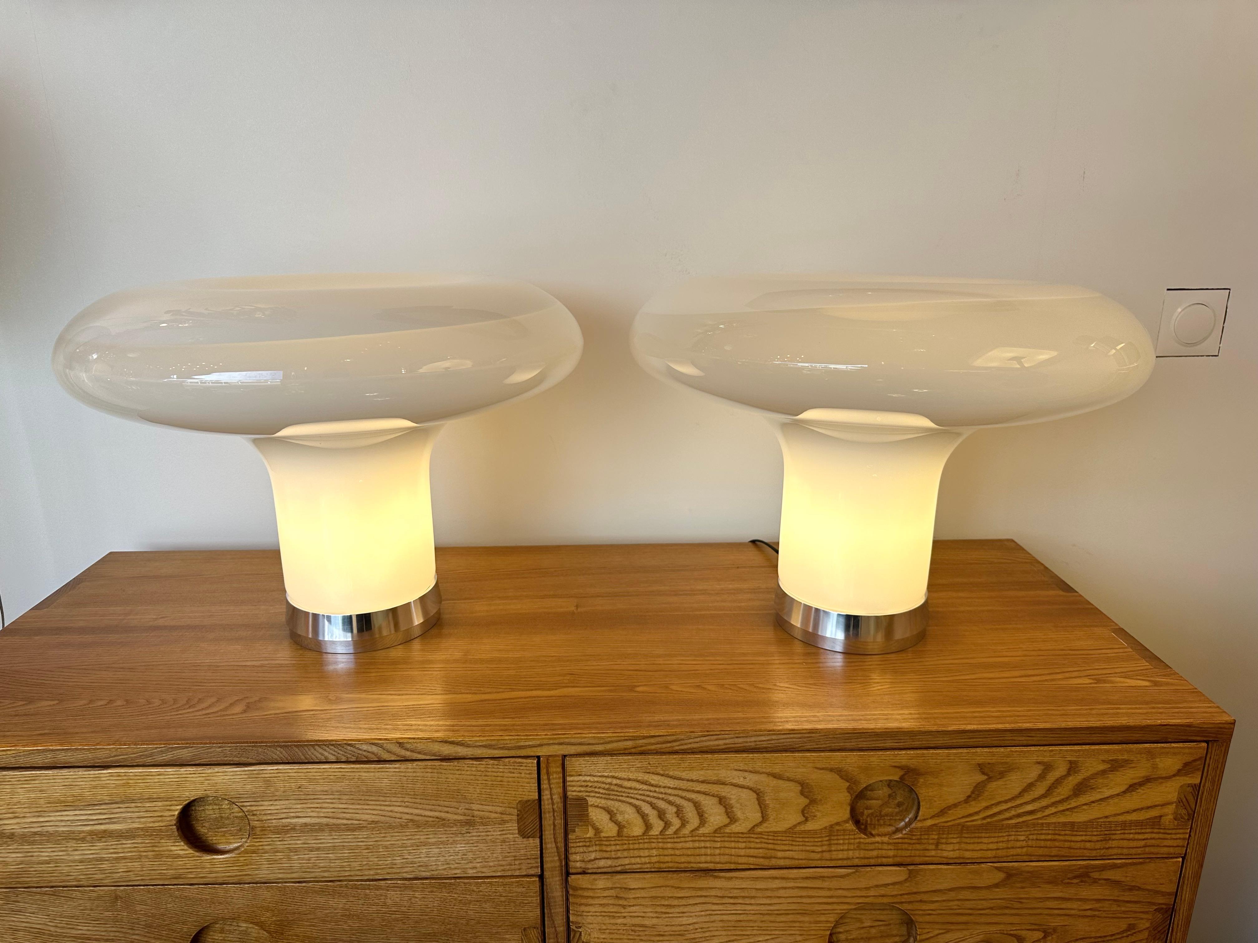 Space Age Pair of Lesbo Lamps Murano Glass by Angelo Mangiarotti for Artemide, Italy, 1970