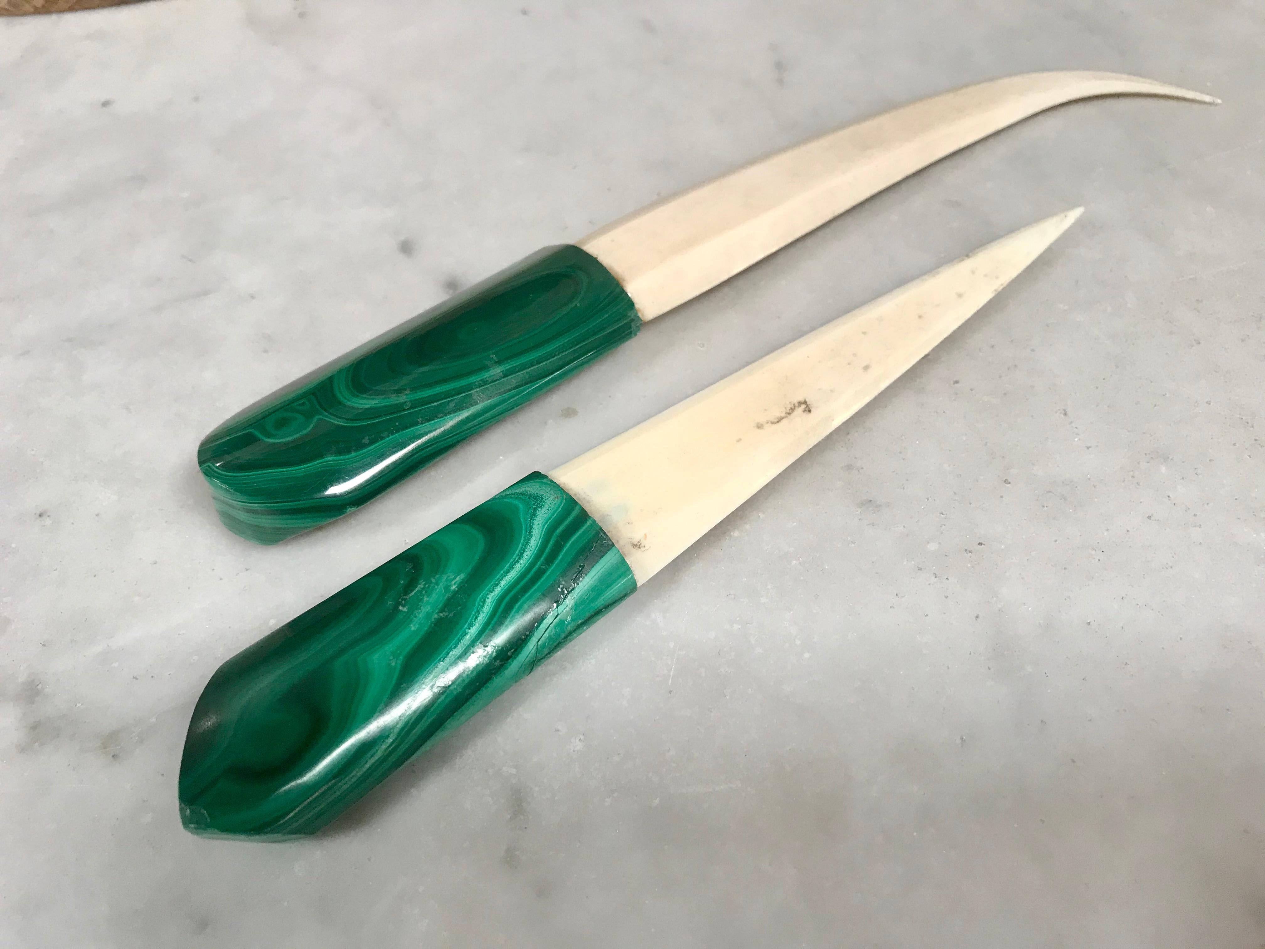 Mid-20th Century Pair of Letter Opener and Paperknife in Agate and Bone, Italy, 1960s For Sale