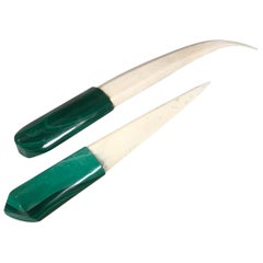 Retro Pair of Letter Opener and Paperknife in Agate and Bone, Italy, 1960s