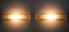 Pair of Leucos Postmodern Italian Murano Glass Curved Sconces, 1980s