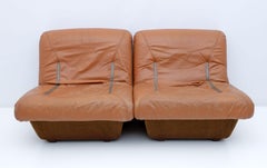 Paire de fauteuils Lev & Lev modernes du milieu du siècle dernier en cuir avec cadre en fibre de verre