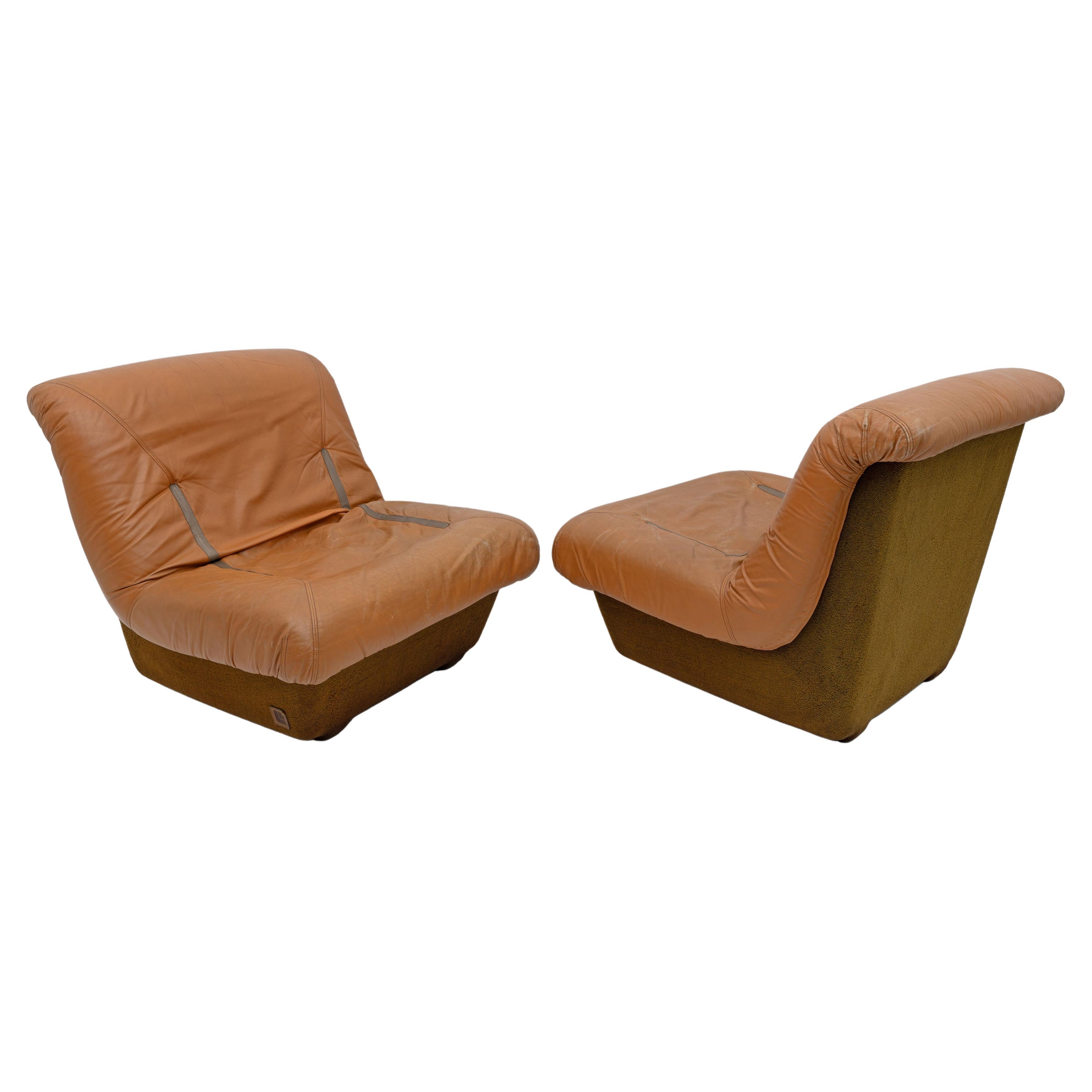 Pair of Lev & Lev Mid-century Modern Fiberglass Frame Leather Armchairs For Sale