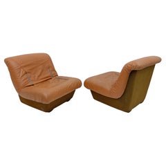Paire de fauteuils Lev & Lev modernes du milieu du siècle dernier en cuir avec cadre en fibre de verre