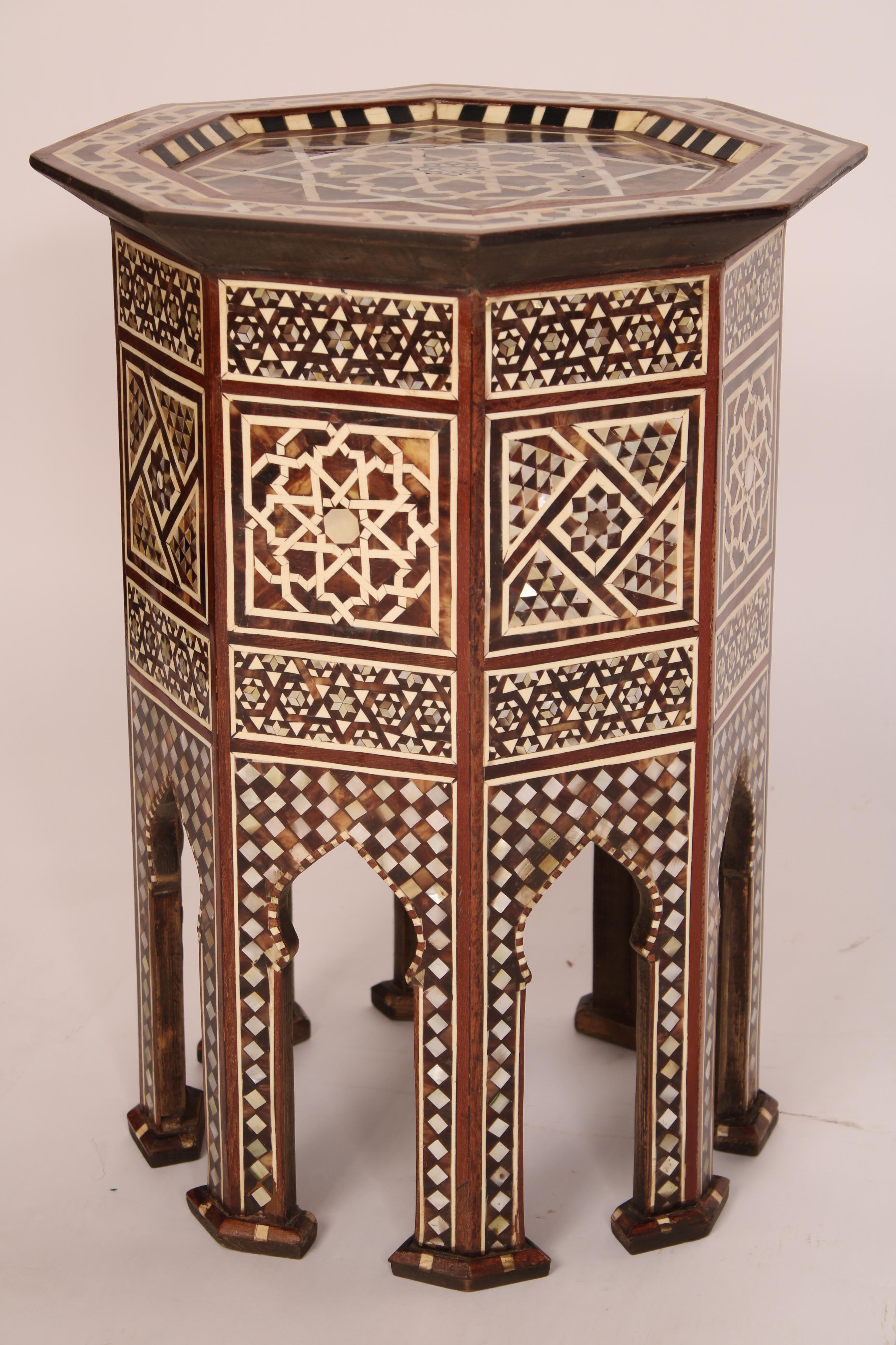 Moorish Pair of Levantine Mother of Pearl and Bone Inlaid Occasional Tables For Sale
