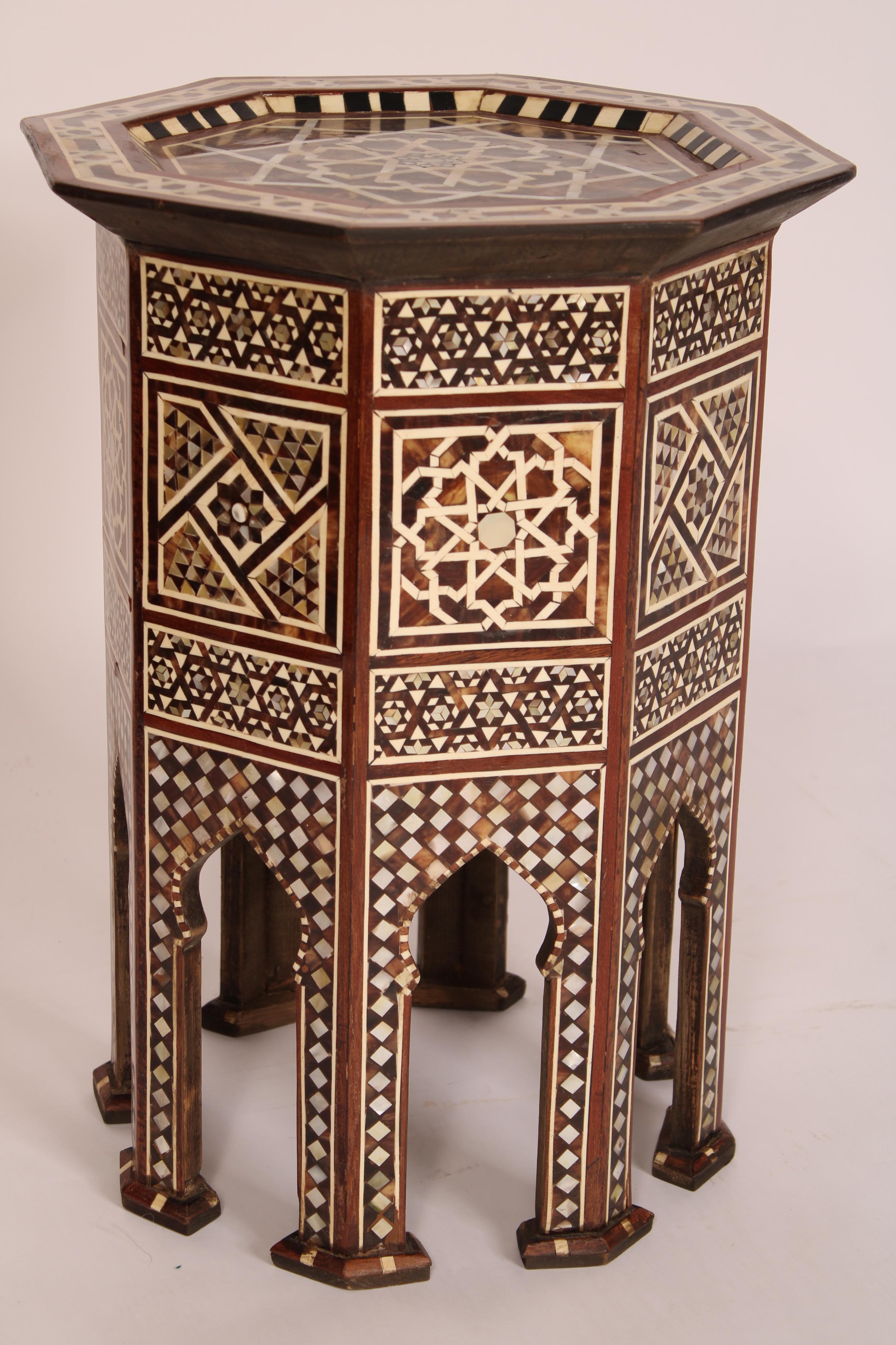 Asian Pair of Levantine Mother of Pearl and Bone Inlaid Occasional Tables For Sale