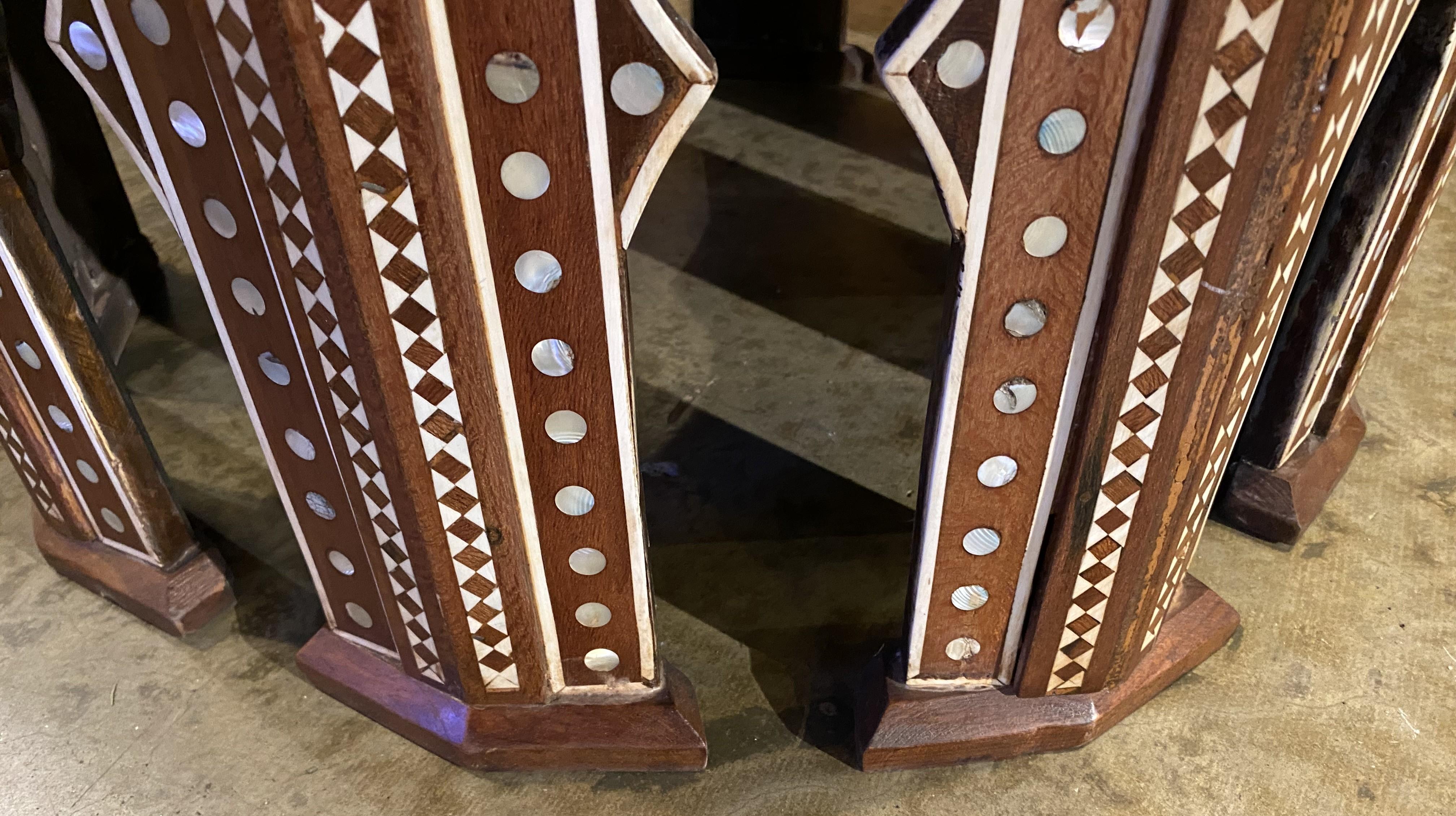 Pair of Levantine Style Ten Sided End or Side Tables with Geometric Mosaic Inlay For Sale 2