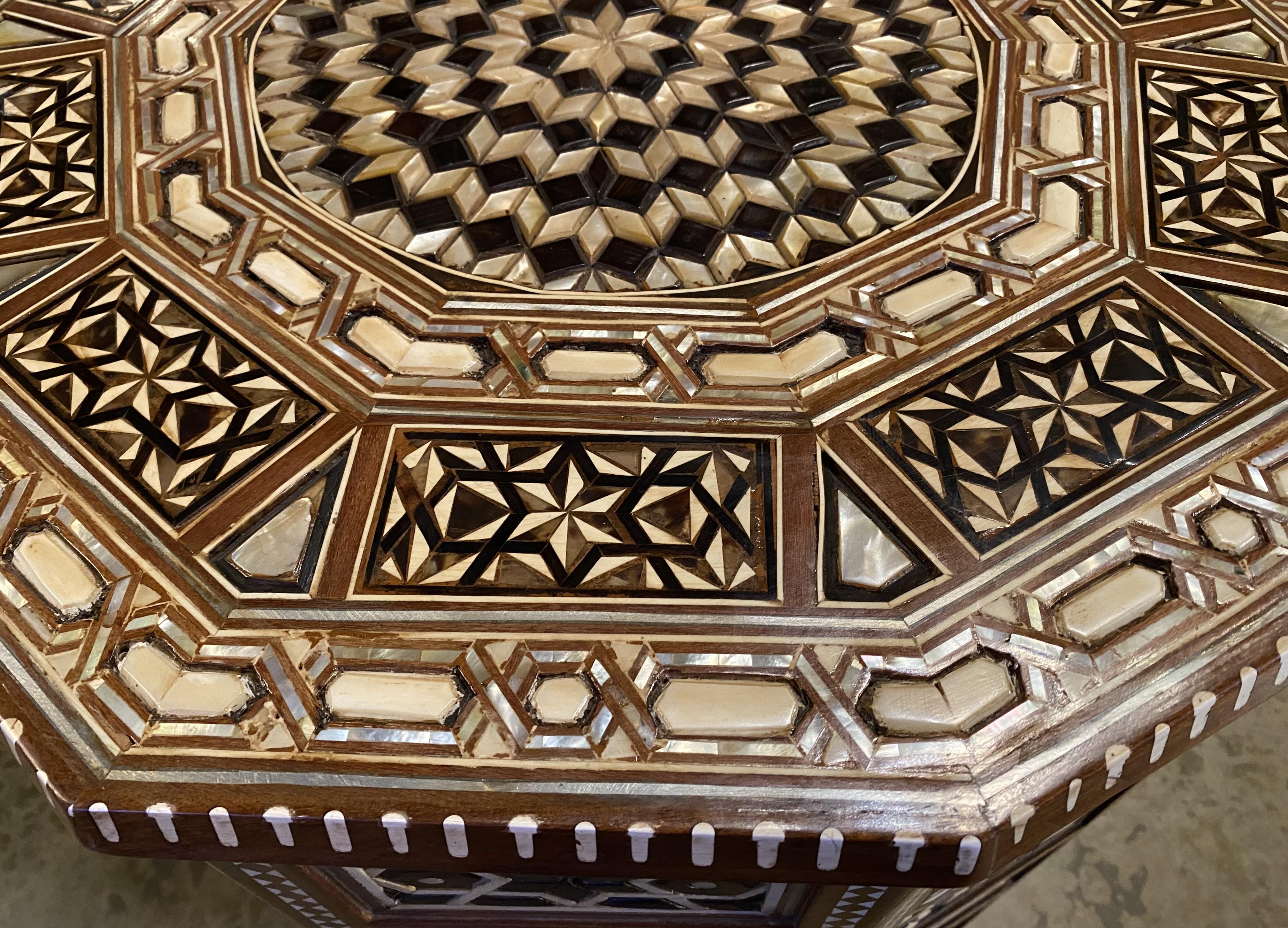 Pair of Levantine Style Ten Sided End or Side Tables with Geometric Mosaic Inlay For Sale 3
