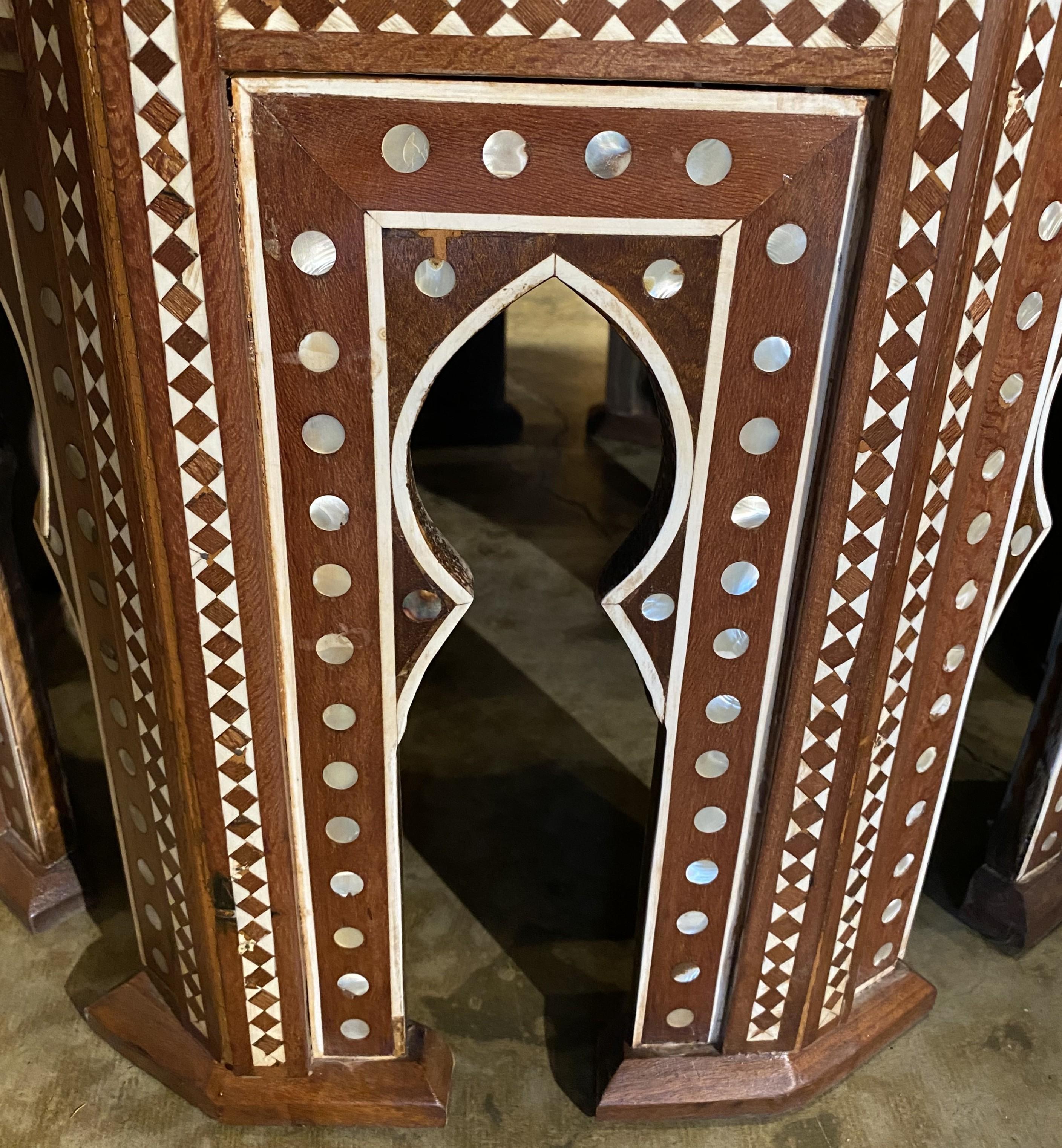Pair of Levantine Style Ten Sided End or Side Tables with Geometric Mosaic Inlay For Sale 4