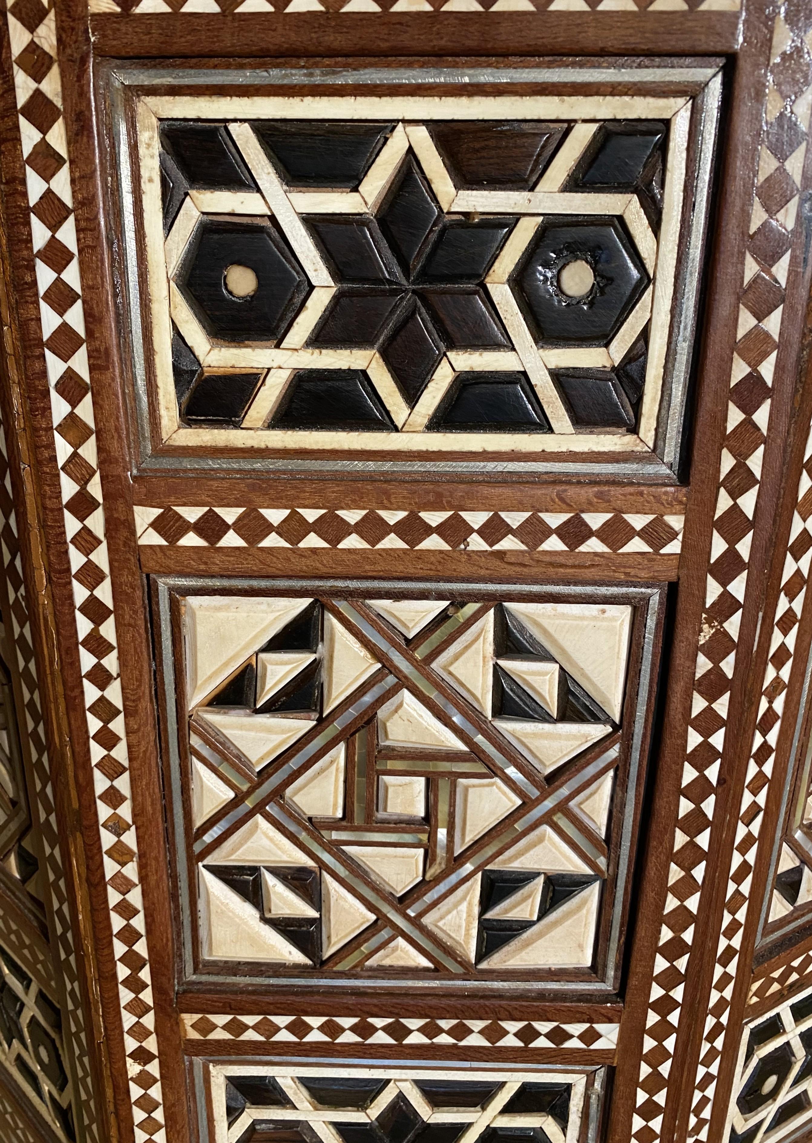 Pair of Levantine Style Ten Sided End or Side Tables with Geometric Mosaic Inlay For Sale 5