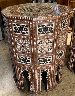Pair of Levantine Style Ten Sided End or Side Tables with Geometric Mosaic Inlay