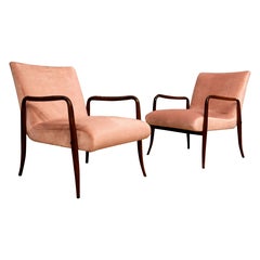 Pair of “Leve” Armchairs in Rosewood & Dusty Rose Mohair, Joaquim Tenreiro, 1942