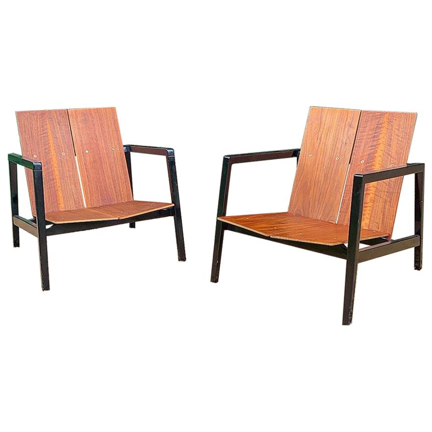 Pair of Lewis Butler Walnut Lounge Chairs Model 645 for Knoll For Sale