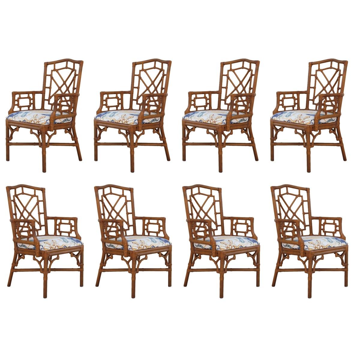 Paire de fauteuils de salle à manger Lexington en rotin Chippendale chinois en vente 13