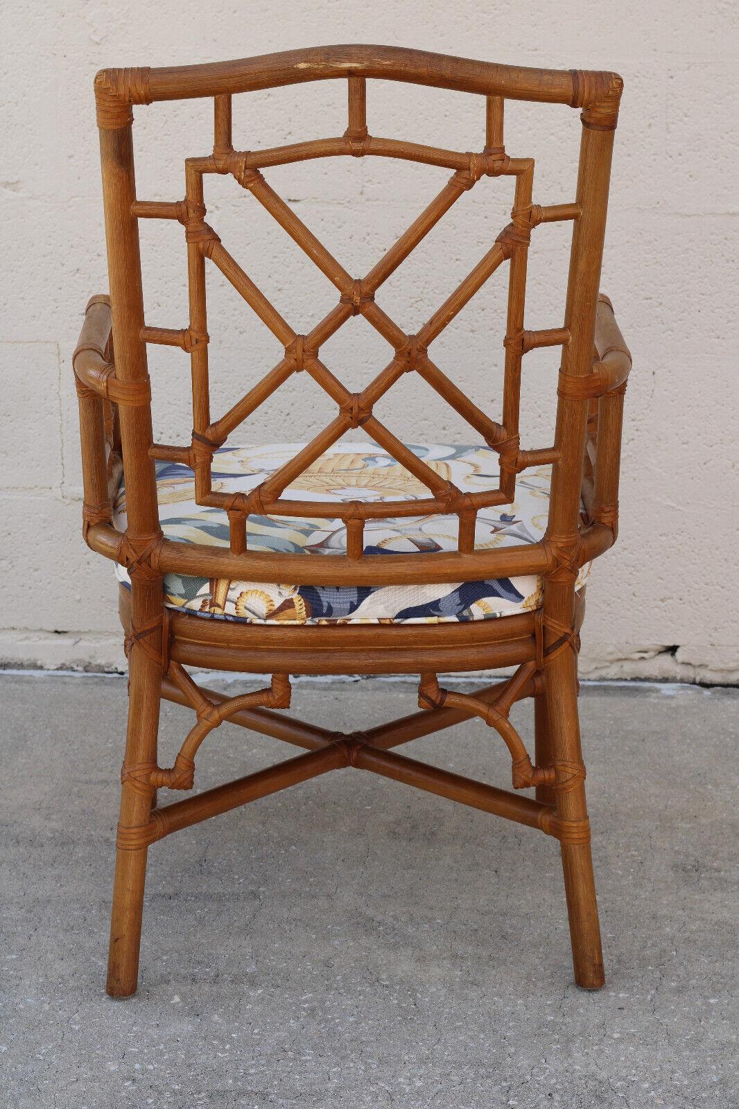 Bambou Paire de fauteuils de salle à manger Lexington en rotin Chippendale chinois en vente