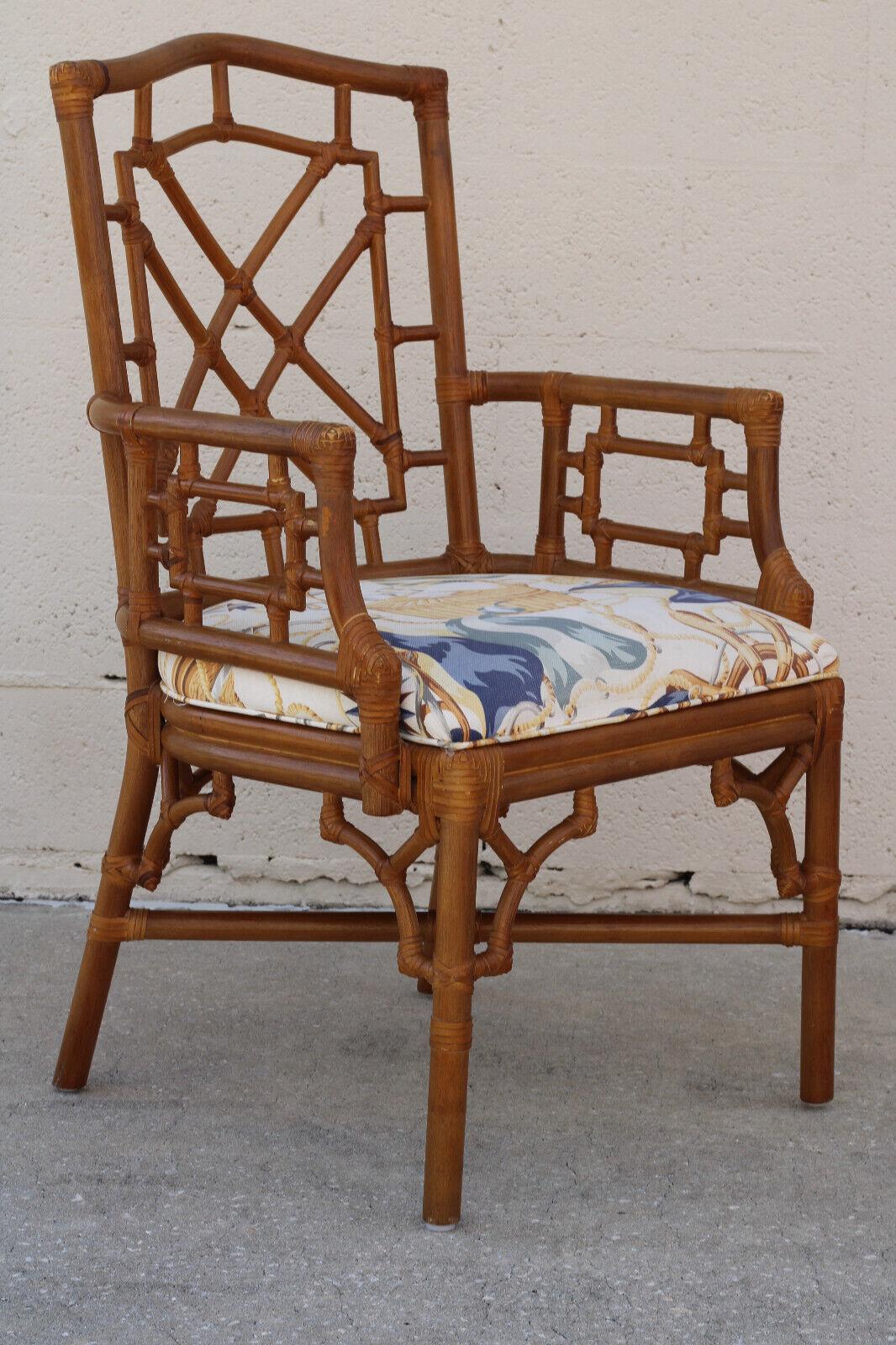 Pair of Lexington Chinese Chippendale Rattan Dining Armchairs 3