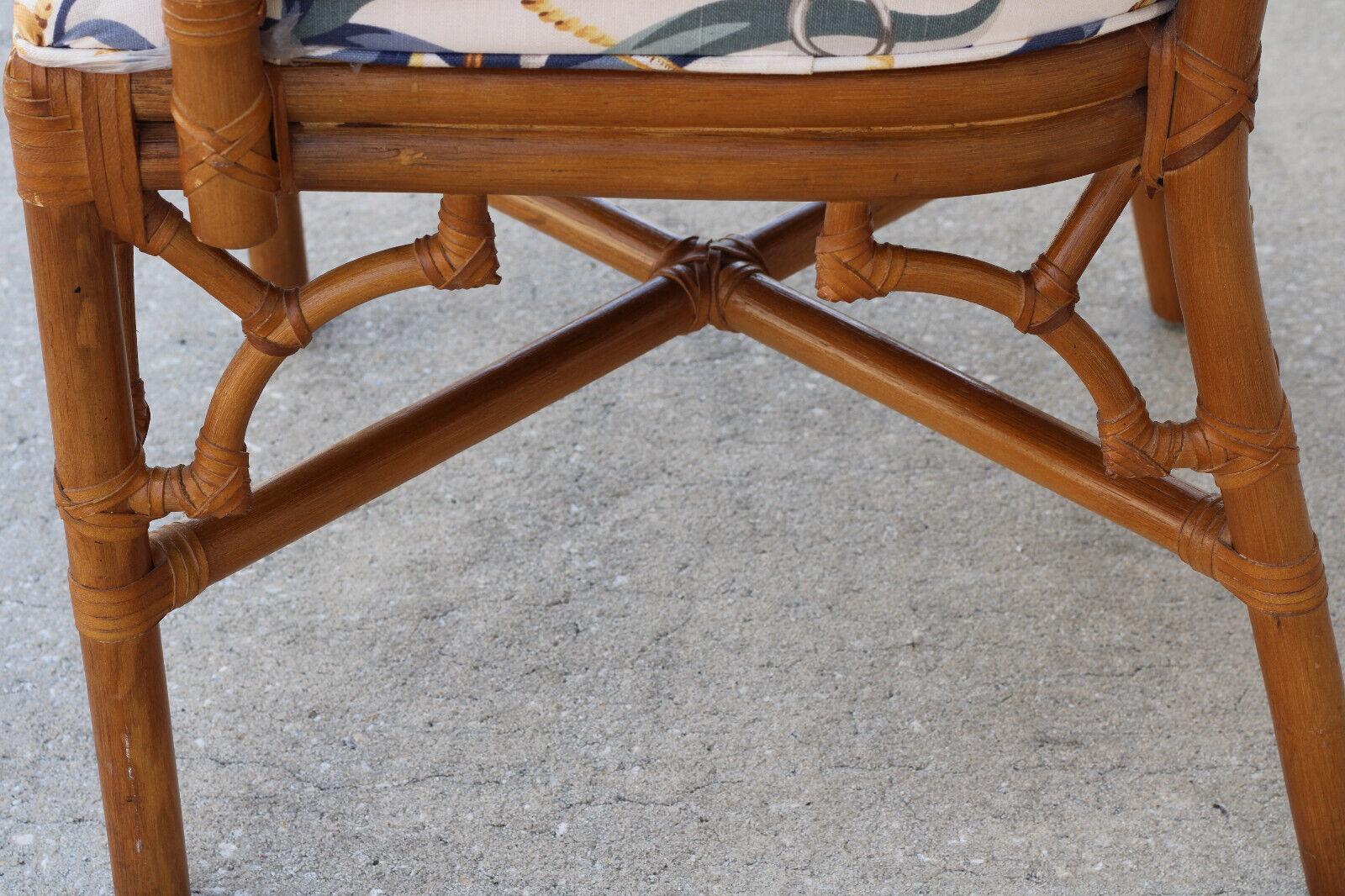 Pair of Lexington Chinese Chippendale Rattan Dining Armchairs 7