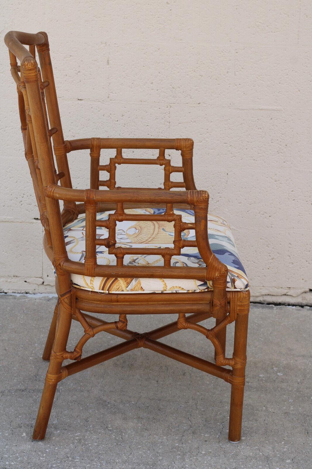 Pair of Lexington Chinese Chippendale Rattan Dining Armchairs 2