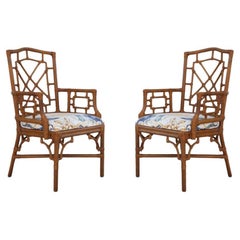 Paire de fauteuils de salle à manger Lexington en rotin Chippendale chinois