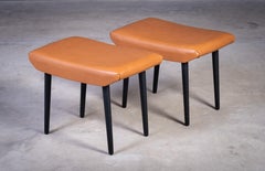 Pair of Ølholm Møbelfabrik Stools, 1960s – Cognac Leather
