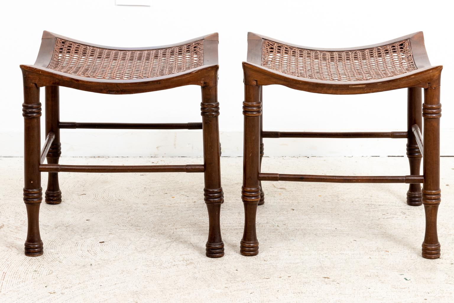Pair of Liberty and Company Egyptian Revival Style Thebes Stools with Woven Seat 2