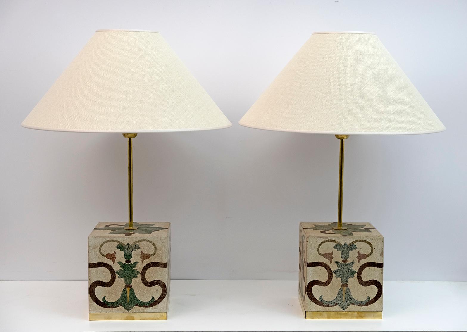 Art Nouveau Pair of Liberty Era Italian Cementite Table Lamps