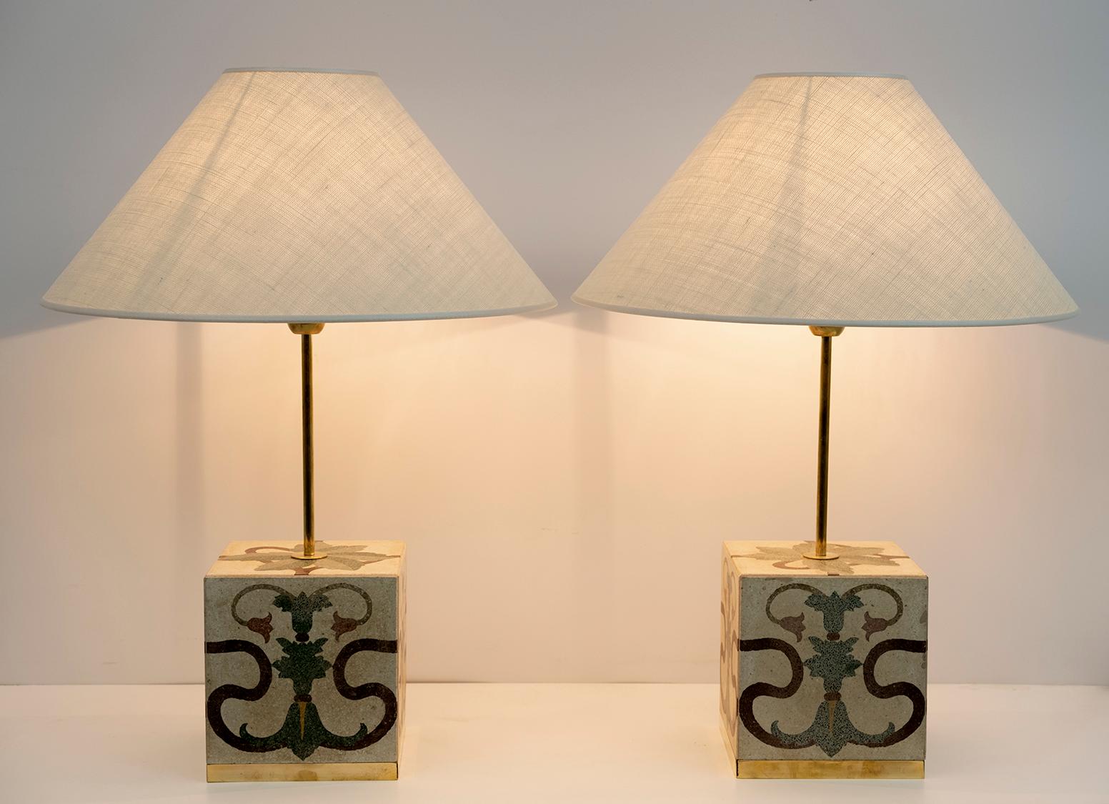 Pair of Liberty Era Italian Cementite Table Lamps In Good Condition In Puglia, Puglia