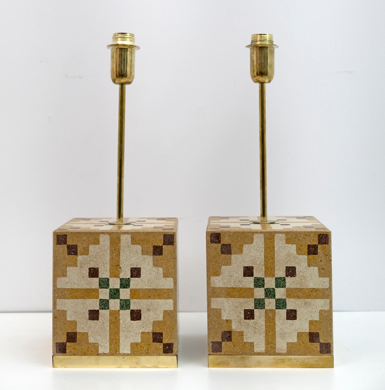 Early 20th Century Pair of Liberty Era Italian Cementite Table Lamps For Sale