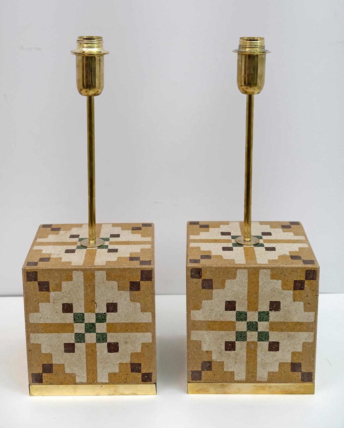 Brass Pair of Liberty Era Italian Cementite Table Lamps For Sale