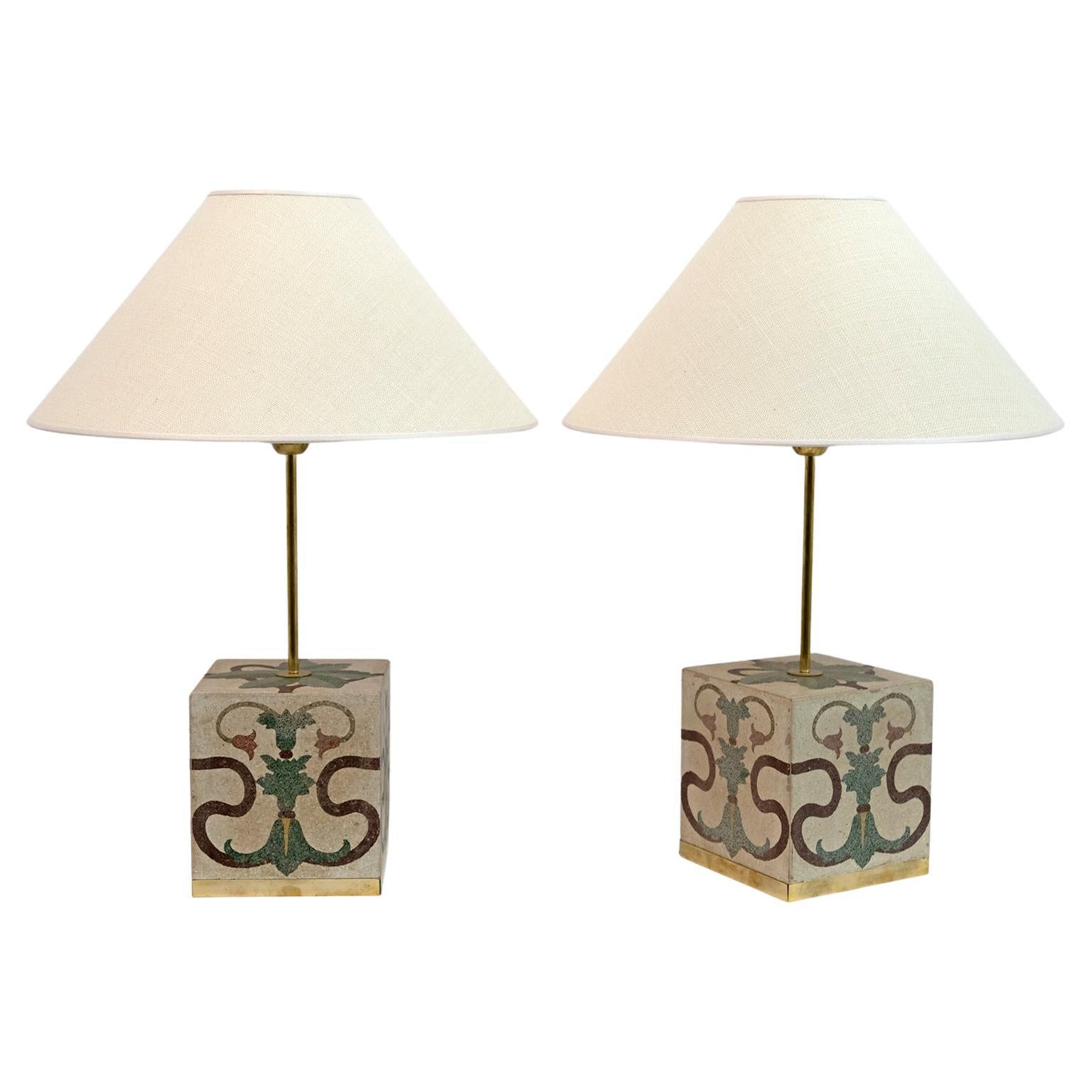 Pair of Liberty Era Italian Cementite Table Lamps