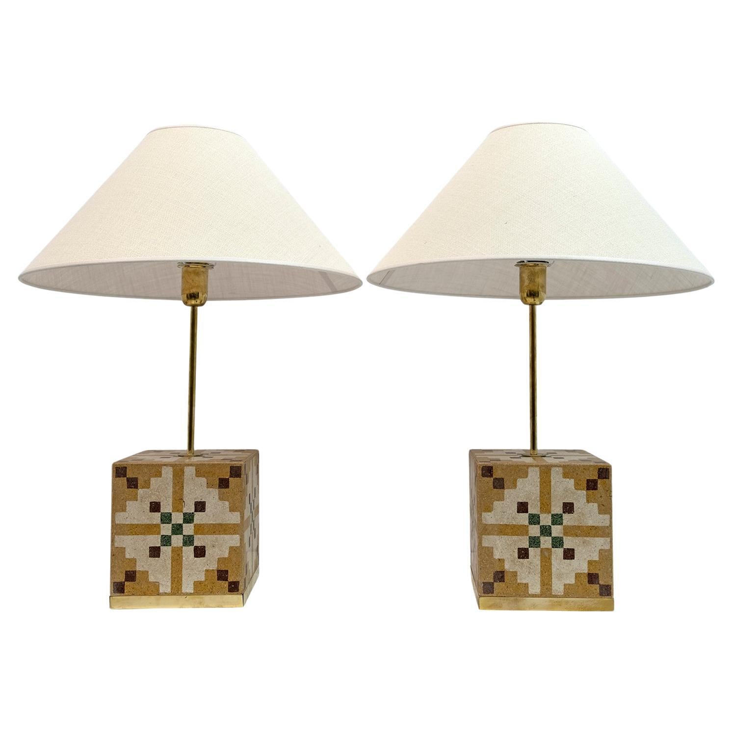 Pair of Liberty Era Italian Cementite Table Lamps For Sale