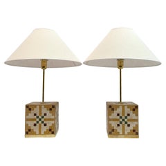 Paar italienische Zementit-Tischlampen aus der Liberty-Ära
