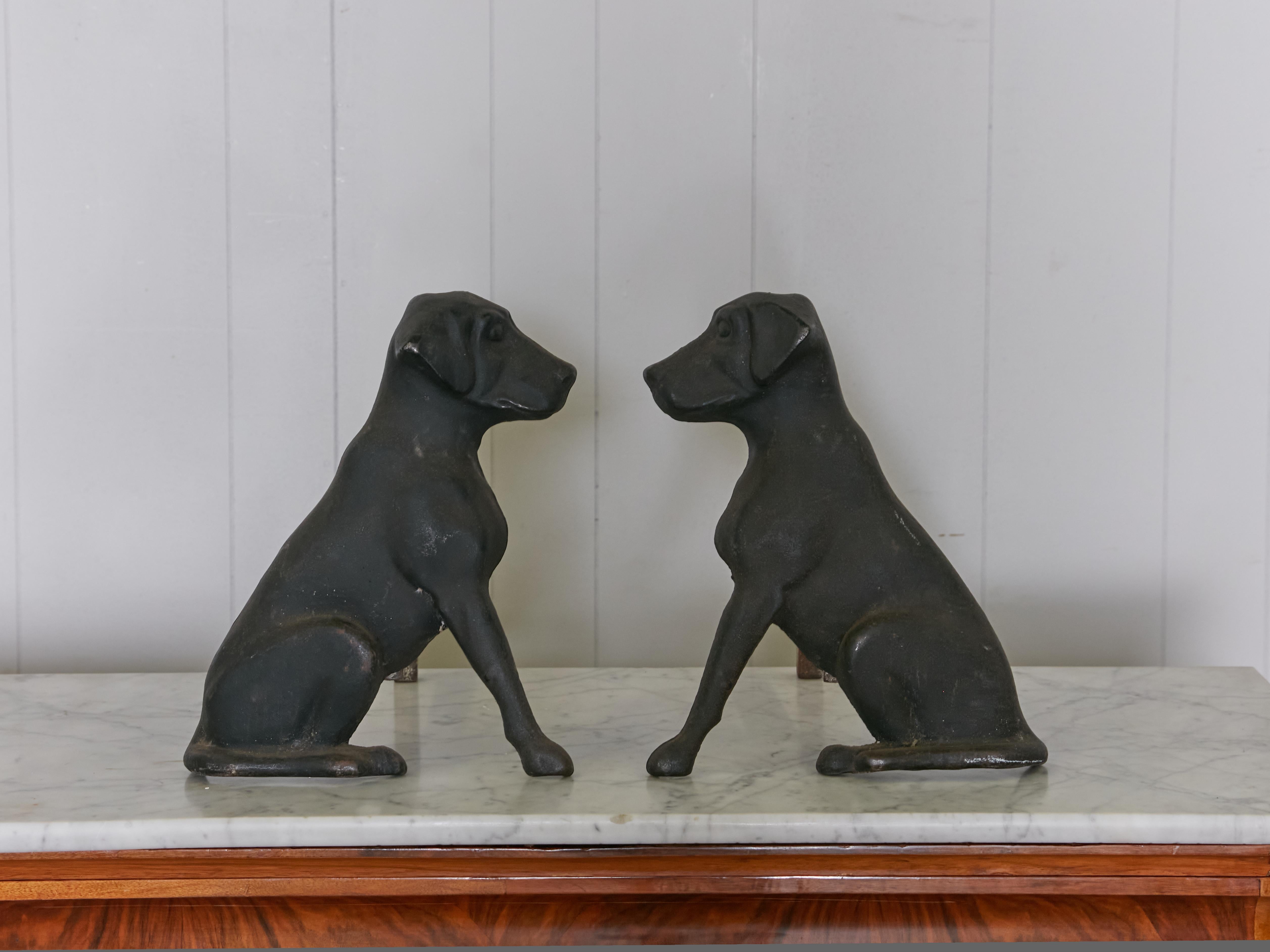 Pair of Liberty Foundry Cast Iron Andirons Depicting Labrador Dogs, circa 1950 9