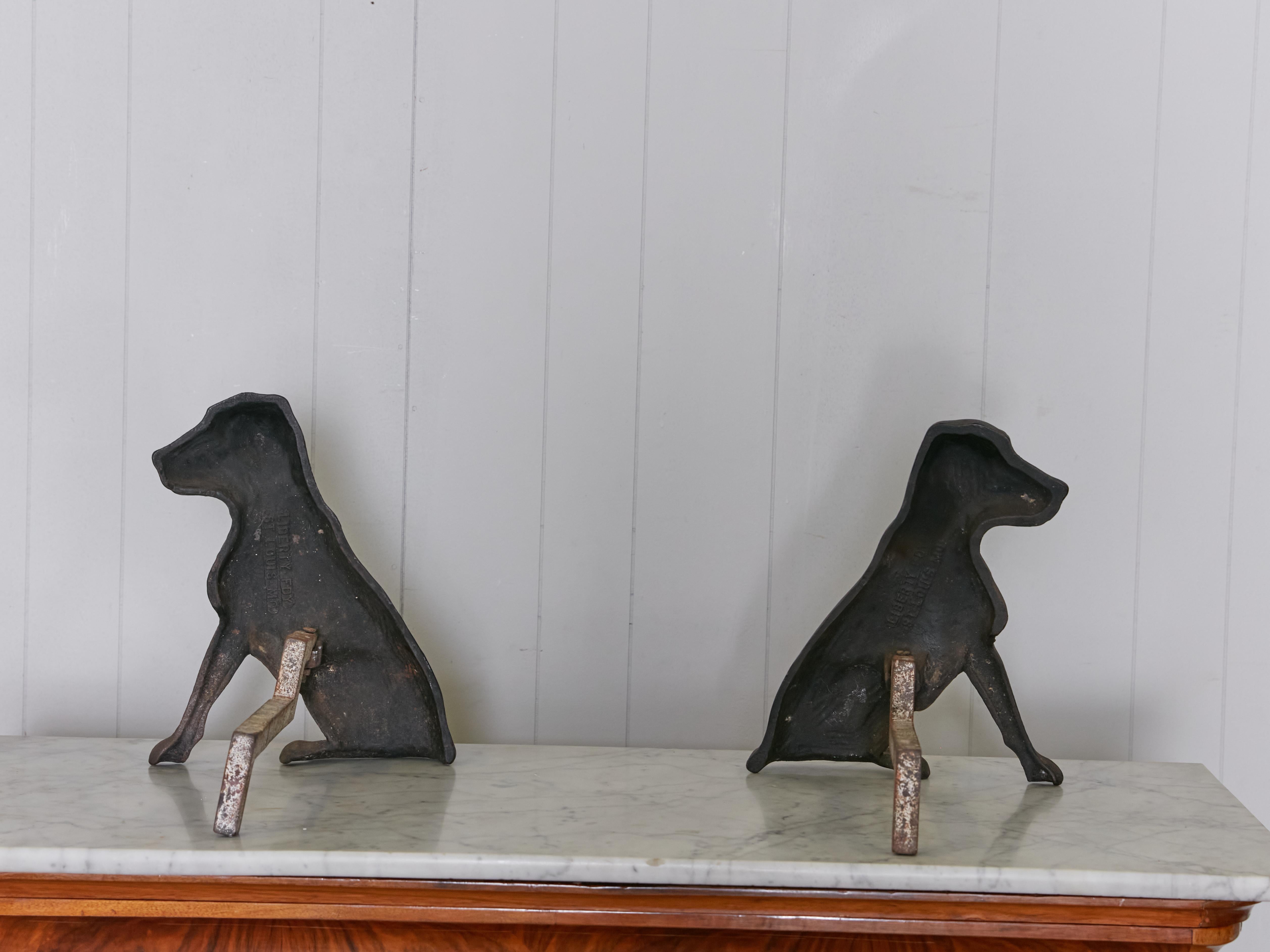 Pair of Liberty Foundry Cast Iron Andirons Depicting Labrador Dogs, circa 1950 2