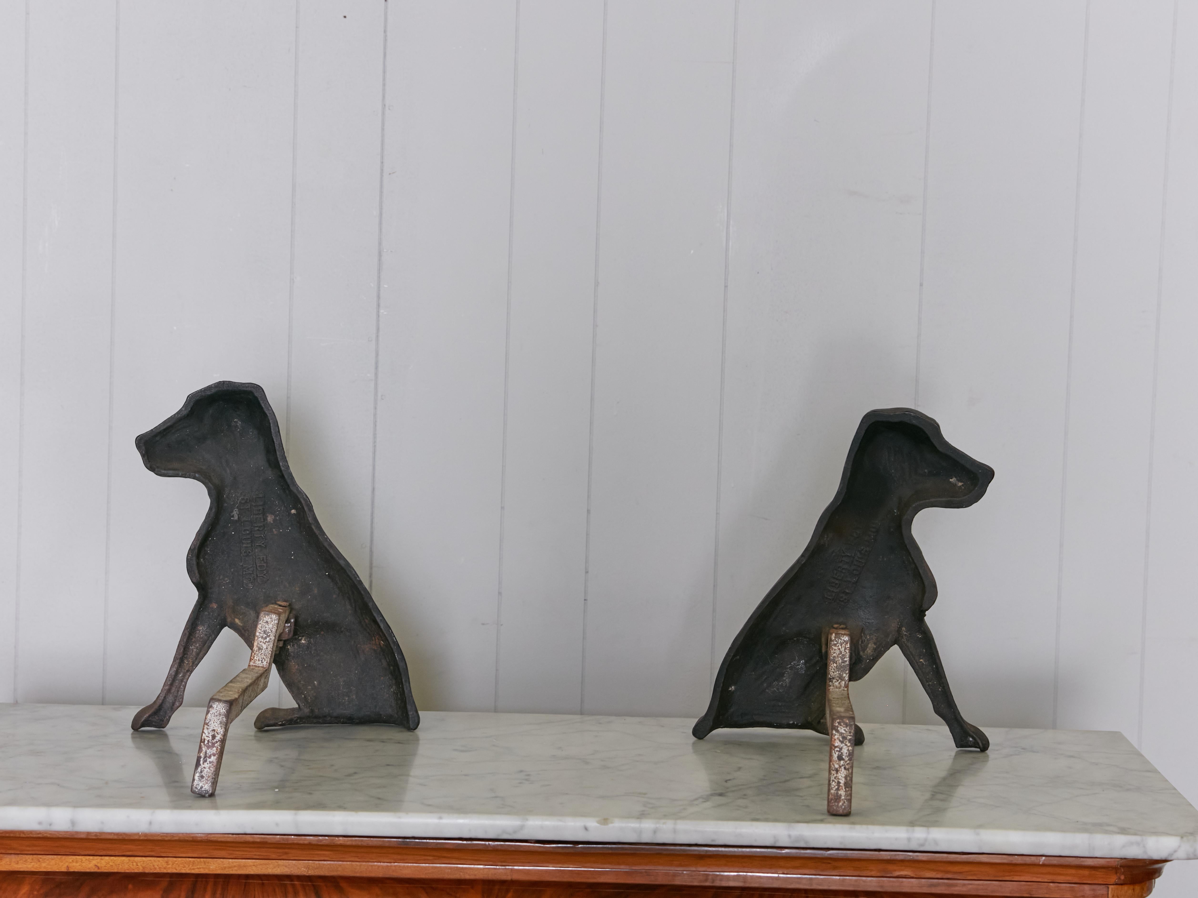 Pair of Liberty Foundry Cast Iron Andirons Depicting Labrador Dogs, circa 1950 3
